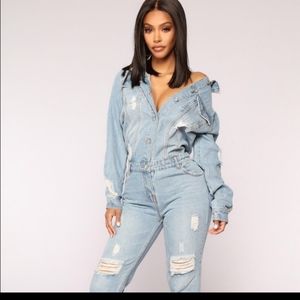 Distressed Denim Jumpsuit